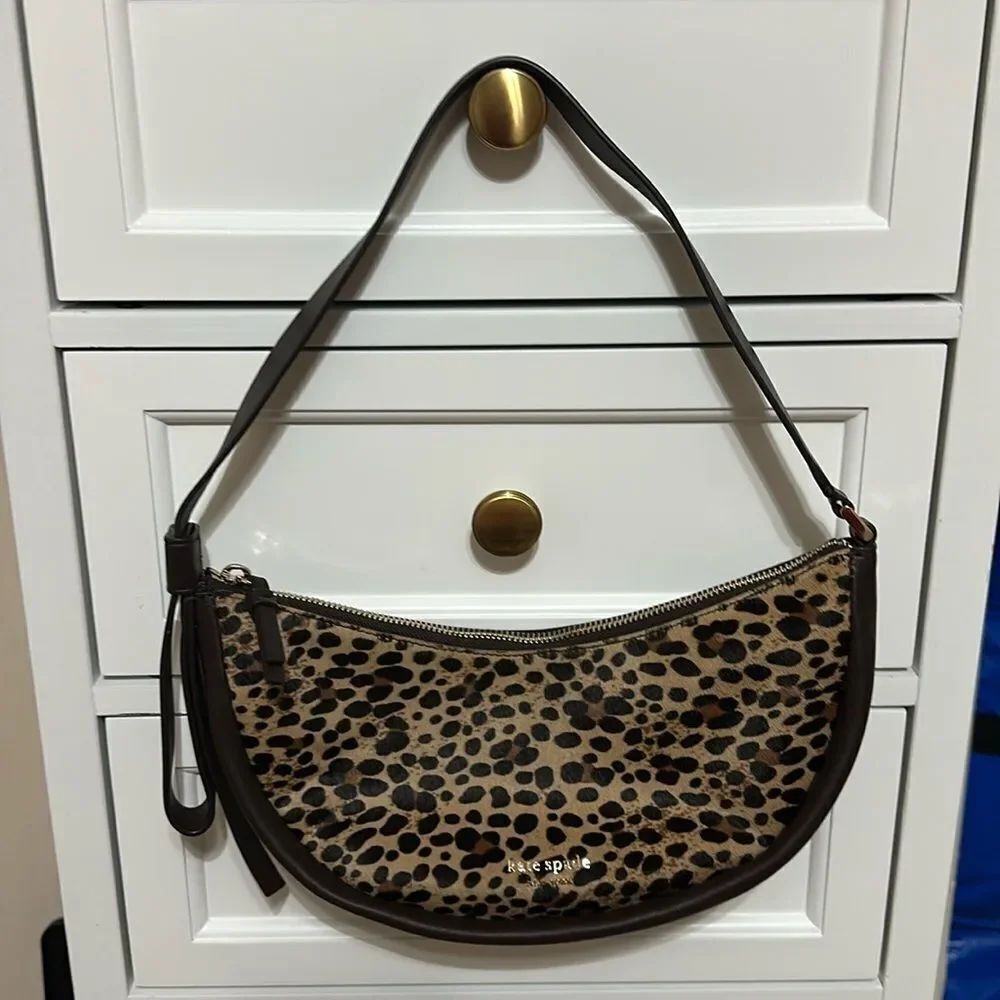 NWOT Kate Spade smile leopard calf hair small shoulder bag AUTHENTIC Brown BAG